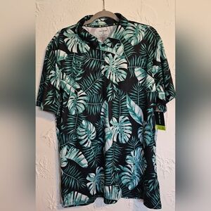 NWT Mens Short Sleeve 3 Button Polo Black Green